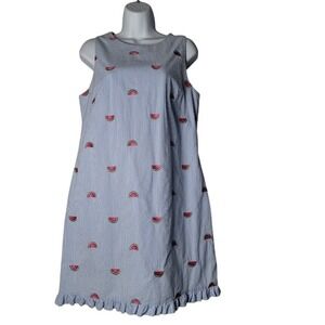 Talbots Petites 10P Watermelon Embroidered Seersucker Ruffle Hem Dress